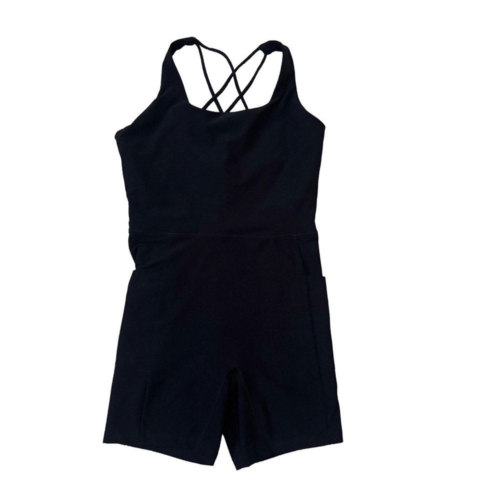 CALIA Women’s Black Biker Short Bodysuit Criss Cross Tank With Pockets Size S